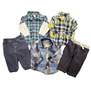 Baby Boy 3-6 Months Bundle Of 5 Formal Button Down Dress Shirts W Pants Carters